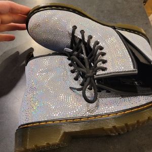 Girls Dr. Martin's silver sparkle combat boots
